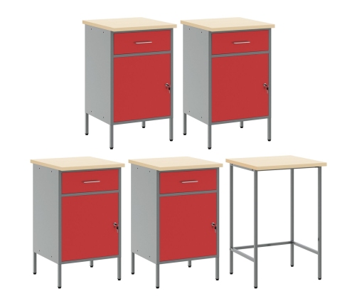 12 Daļu Darba Skapīšu Un Naglu Dēļa Komplekts, Sarkans Mdf Un Metāls Vidaxl