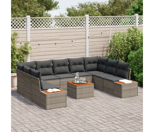 10 Gabalu Dārza Dīvānu Komplekts Ar Spilveniem Pelēks Poli Rotangpalma Akācija Vidaxl