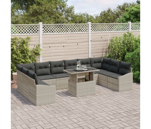 11 Daļu Dārza Dīvānu Komplekts Ar Spilveniem Gaiši Pelēkā Poli Rotangpalma Vidaxl