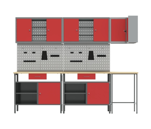 10 Daļu Rīku Uzglabāšanas Komplekts Sarkans, Inženiertehnisks Koks Un Metāls Vidaxl