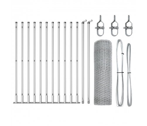 Vidaxl Sešstūra Žogs 0.6 X 25 M Galvanizētā Tērauda,  Žoga Stabi Ar Bāzes Plāksnēm 13 Gab Ø32Mm 70Cm Galvanizētā Tērauda Vidaxl