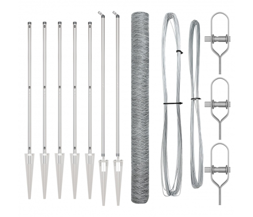 Vidaxl Sešu Stūru Žogs 1.6X10 M Cinkots Tērauds,  Žoga Stabi Ar Uzgali 7 Gabali Ø32 Mm 180 Cm Cinkots Tērauds Vidaxl