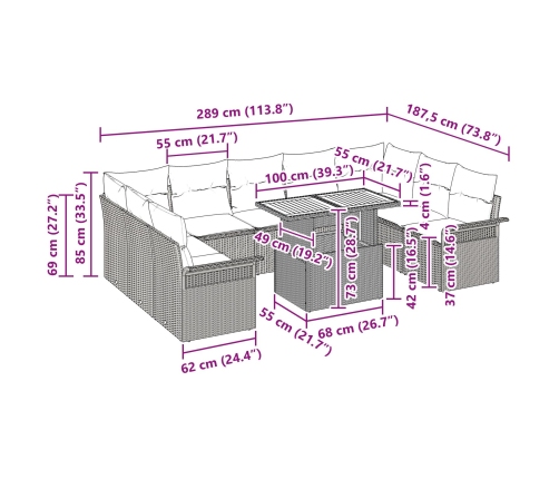 10 Daļu Dārza Galdiņš Ar Spilveniem Melnā Poliratanā Akāciju Vidaxl