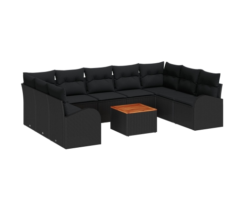 10 Gabalu Dārza Dīvāna Komplekts Ar Spilveniem Melns Poliratanas Akācijas Vidaxl