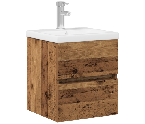 Vidaxl Izlietnes Skapītis Ar Iebūvēto Izlietni Melnā Ozola Inženierētā Koksne,  Izlietnes Skapītis Vecais Koks 41X38,5X45 Cm Inženierētā Koksne Vidaxl