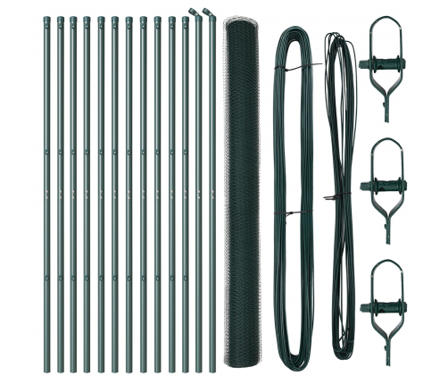 Vidaxl Sešstūra Žogs Zaļš 1.6X25 M Tērauds,  Žogu Stabi 13 Gab. Zaļi Ø32 Mm 210 Cm Cinkots Tērauds Vidaxl