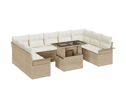 10 Daļu Dārza Dīvānu Komplekts Ar Spilveniem Bēšs Poli Rotangpalma Vidaxl