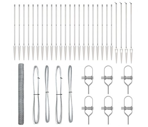 Vidaxl Sešstūra Žogs 1.5X50 M Cinkots Tērauds,  Žogu Stabi Ar Fiksācijas Punktiem 13 Gab. Ø32 Mm 170 Cm Cinkots Tērauds Vidaxl