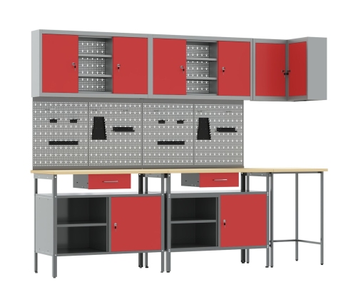 10 Daļu Rīku Uzglabāšanas Komplekts Sarkans, Inženiertehnisks Koks Un Metāls Vidaxl