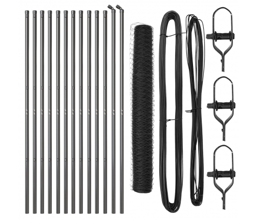 Vidaxl Sešstūra Žogs Pelēks 1.4X25 M Tērauds,  Žogu Stabi 13 Gab Pelēks Ø32 Mm 190 Cm Galvanizēts Tērauds Vidaxl