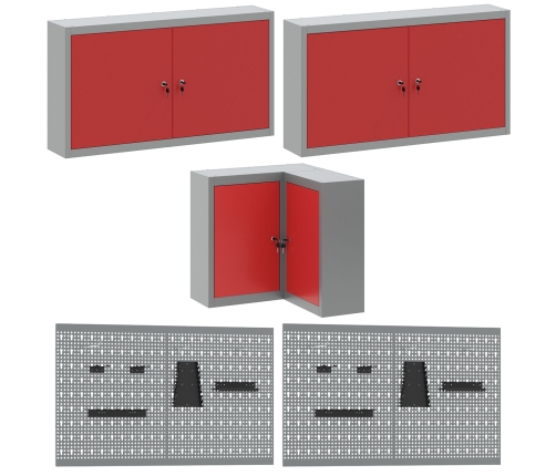 12 Gabalu Darba Skapja Un Piekāršanas Paneļa Komplekts Sarkans Mdf Un Metāls Vidaxl