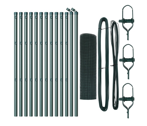 Zaļais Pvc Pārklātu Žogu Stabu Komplekts 2 Gabali 25 X 0.5 M Vidaxl