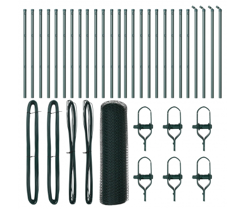 Vidaxl Seškantīgais Žogs Zaļš 0.4X50 M Tērauds,  Žoga Stabi 13 Gab. Zaļš Ø32 Mm 80 Cm Cinkots Tērauds Vidaxl