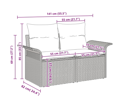 10 Gab. Dārza Dīvānu Komplekts Ar Spilveniem, Melns, Poli Rotangpalma, Akācija Vidaxl