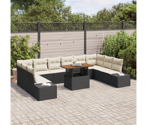 11 Daļu Dārza Dīvānu Komplekts Ar Spilveniem Melnā Poli Rotangpalma Vidaxl