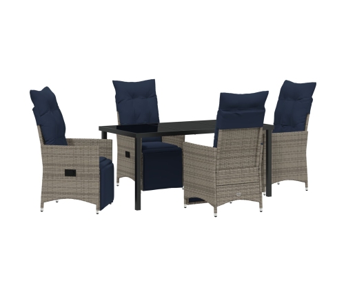 Vidaxl 5 Daļu Dārza Ēdamistabas Komplekts Ar Spilveniem Pelēkā Poliestera Rotangpalmas,  Dārza Galds Melnā Krāsā 160X80X73 Cm Rūdīts Stikls Vidaxl