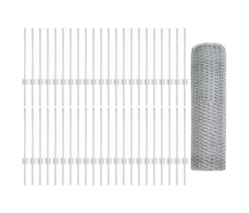 Vidaxl Žogu Stabi 11 Gab. U-Kanāla 60 Cm Galvanizētā Tēraudā,  Sešstūru Žogs 0.6X100 M Galvanizētā Tēraudā Vidaxl