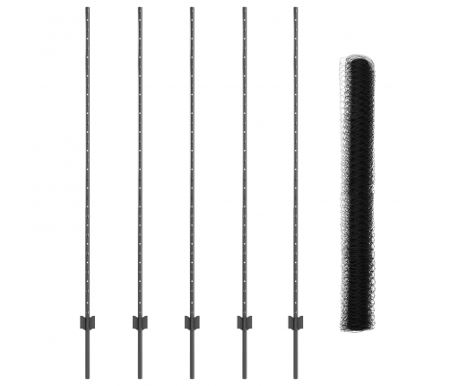 Vidaxl Žoga Stabi 10 Gab. U-Kanālā Pelēks 150 Cm Tērauds,  Sešstūra Žogs Pelēks 1.5X10 M Tērauds Vidaxl