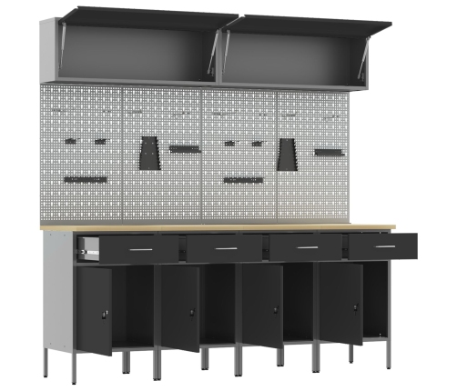 10 Daļīgu Darba Skapju Un Stiprinājumu Komplekts Melnais Mdf Un Metals Vidaxl