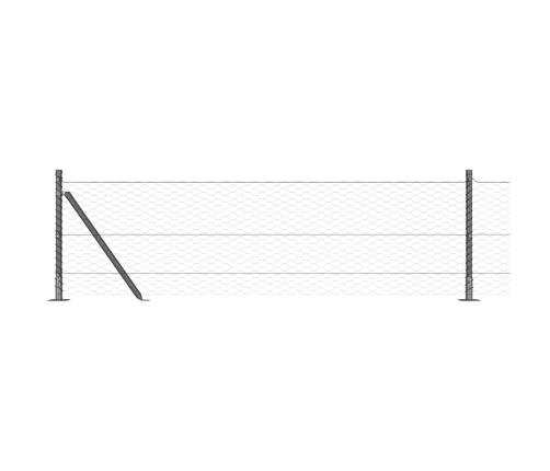 Vidaxl Sešstūra Žogs Pelēkā Krāsā 0.6X100 M Tērauda,  Žoga Stabi Ar Pamata Plāksnēm 13 Gab. Ø32Mm 70Cm Cinkotā Tērauda Vidaxl