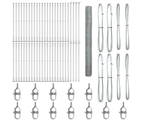 Vidaxl Sešstūra Žogs 1.5X100 M Galvanizēts Tērauds,  Žogu Stabi Ar Pamatplates 13 Gab. Ø32Mm 83.5Cm Galvanizēts Tērauds Vidaxl