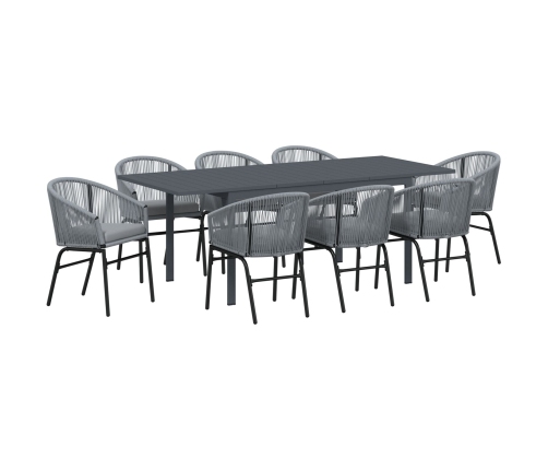 Vidaxl 10 Gab. Dārza Galds Ar Spilveniem Pelēks Poliratanis,  Izstiepjams Dārza Galds Antracītā (140-210)X90X73 Cm Tērauds Vidaxl