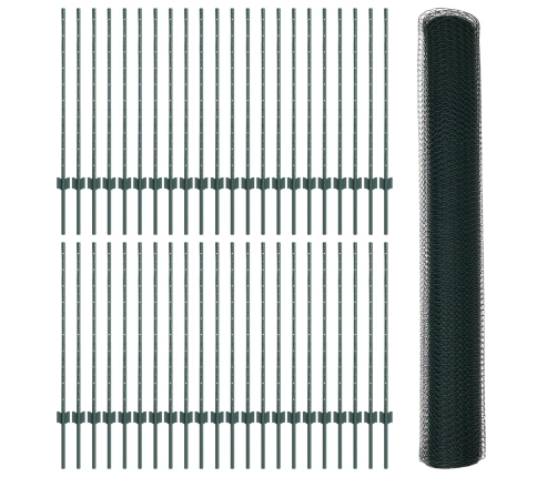 Vidaxl Žogu Stabi 11 Gabalu U-Kanāls Zaļš 100 Cm Tērauds,  Sešstūra Žogs Zaļš 1X100 M Tērauds Vidaxl