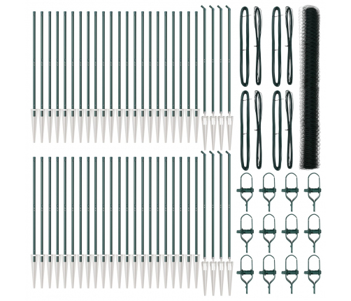 Vidaxl Sešstūra Žogs Zaļā Krāsā 1.5X100 M Tērauds,  Žoga Stabi Ar Zemē Iegremdējamu Stiprinājumu 13 Gb Ø32 Mm 170 Cm Cinkota Tērauda Vidaxl