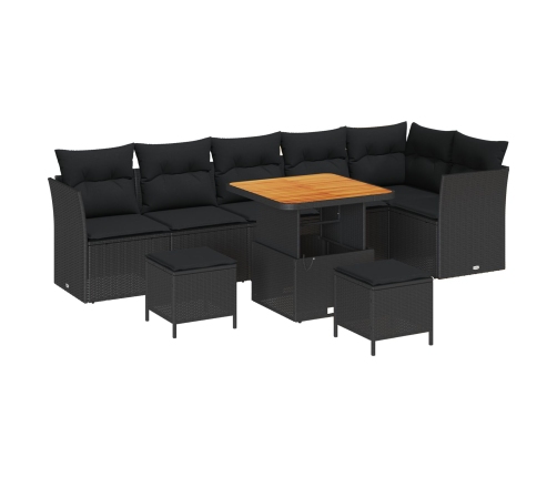 Vidaxl 9 Gabalu Dārza Dīvānu Komplekts Ar Spilveniem Melnā Poli Rotangpalmas Akācijā,  3 Gabalu Dārza Ēdamistabas Komplekts Ar Spilveniem Melnā Poli Rotangpalmas Akācijā Vidaxl
