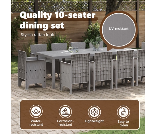 11 Gabalu Dārza Ēdamistabas Komplekts Ar Spilveniem Gaiši Pelēkā Poli-Rotangpalma Vidaxl