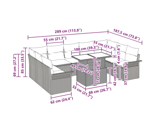 10 Gabalu Dārza Dīvānu Komplekts Ar Spilveniem Pelēkajā Poli Rotangpalmas Vidaxl