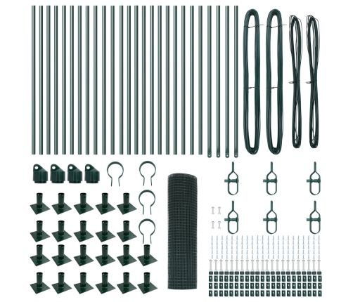 Zaļais Savilktais Metāla Žogs Ar 13 Flanged Stabiem 0.8X50 M Tērauds Vidaxl