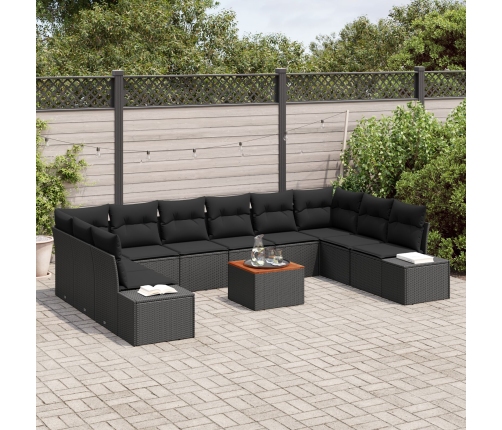 11 Gabalu Dārza Dīvānu Komplekts Ar Spilveniem Melnā Poli Rotangpalmas Akācijas Vidaxl