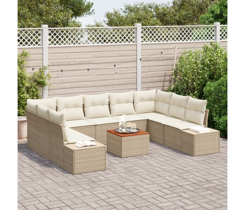 10 Gabalu Dārza Dīvānu Komplekts Ar Spilveniem Bēšs Poli Rotangpalma Akācija Vidaxl