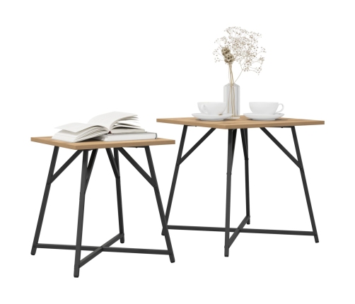 Vidaxl Sānu Galdu Komplekts 2 Gabali Amatu Ozola Ar Inženierijas Koku Un Metālu