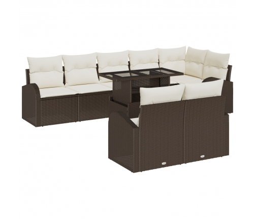 Vidaxl 9 Gabalu Dārza Dīvānu Komplekts Ar Spilveniem, Brūns Polimērs Rotangpalma,  2 Sēdvietu Dārza Dīvāns Ar Uzglabāšanu Un Spilveniem, Brūns Rotangpalma Vidaxl