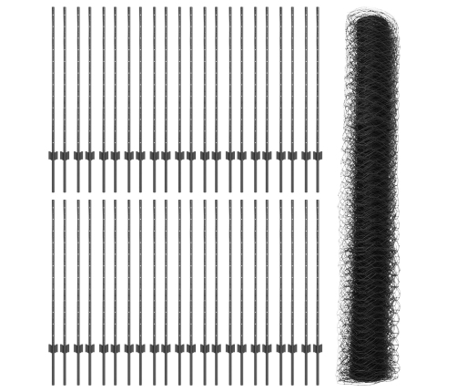 Vidaxl Žoga Posti 22 Gab U-Veida Pelēks 120 Cm Tērauds,  Sešstūra Žogs Pelēks 1,2X100 M Tērauds Vidaxl