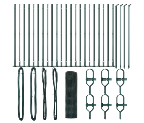 Zaļais Savilktais Metāla Žogs Ar 13 Flanged Stabiem 0.8X50 M Tērauds Vidaxl