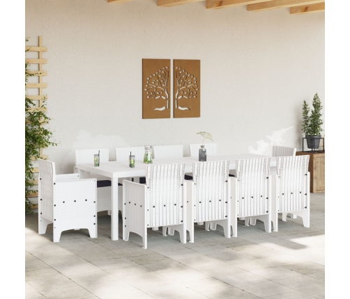 11 Gabalu Dārza Ēdamistabu Komplekts Ar Spilveniem, Balts, Polietilēna Rotangpalma Vidaxl