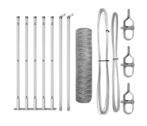 Vidaxl Sešstūra Žogs 0.4X10 M Cinkots Tērauds,  Žoga Stabi Ar Bāzes Plāksnēm 7 Gab Ø32Mm 50Cm Cinkots Tērauds Vidaxl