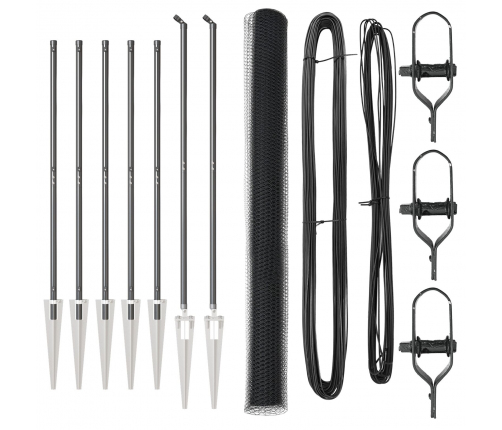 Vidaxl Sešstūra Žogs Pelēks 1.6X10 M Tērauds,  Žoga Stabi Ar Piestiprināšanu 7 Gab Ø32 Mm 180 Cm Galvanizēts Tērauds Vidaxl