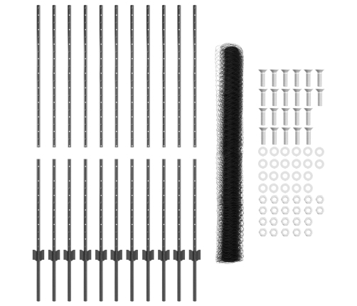 Vidaxl Žoga Stabi 22 Gab U-Veida Pelēks 140 Cm Tērauds,  Sešstūra Žogs Pelēks 1.4X25 M Tērauds Vidaxl