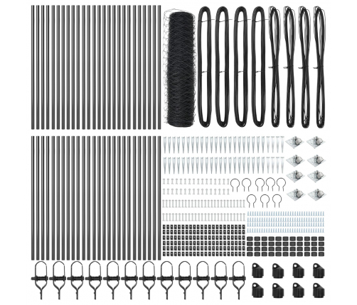 Vidaxl Sešstūra Žogs Pelēks 0.5X100 M Tērauds,  Žogu Stabi Ar Spici 13 Gab. Ø32 Mm 80 Cm Cinkots Tērauds Vidaxl