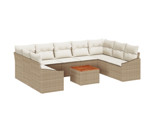 10 Daļu Dārza Dīvānu Komplekts Ar Spilveniem Bēšs Poliratans Akācija Vidaxl