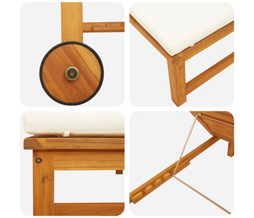 Vidaxl Sauļošanās Atpūtnieki 2 Gab. Ar Spilveniem Cietais Akāciju Koks,  Sauļošanās Atpūtnieks Ar Krēmkrāsas Spilveniem Cietais Akāciju Koks Vidaxl