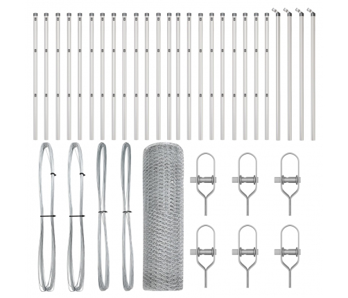 Vidaxl Sešstūris Žogs 0.4X50 M No Galvanizēta Tērauda,  Žogu Stabi 13 Gabali Ø32 Mm 80 Cm Galvanizētā Tērauda Vidaxl