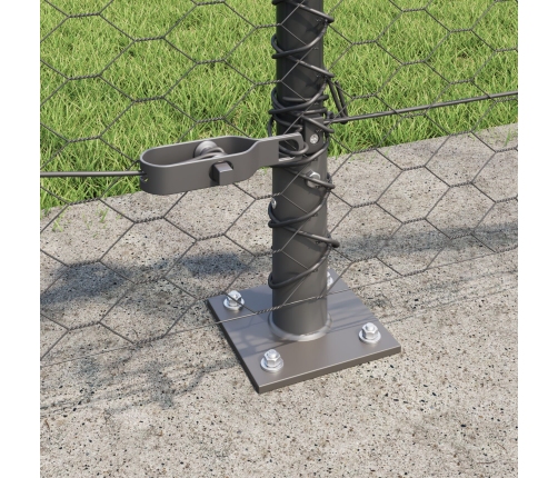 Vidaxl Sešstūra Žogs Pelēkā Krāsā 0.6X100 M Tērauda,  Žoga Stabi Ar Pamata Plāksnēm 13 Gab. Ø32Mm 70Cm Cinkotā Tērauda Vidaxl