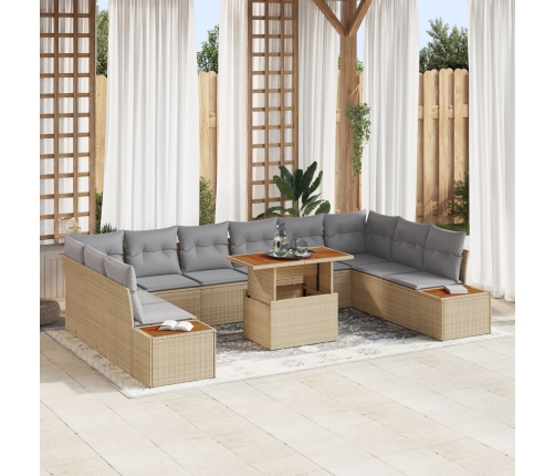 11 Gab. Dārza Ēdamistabas Komplekts Ar Spilveniem Bēšs Poli Rotangpalma Akāciju Vidaxl