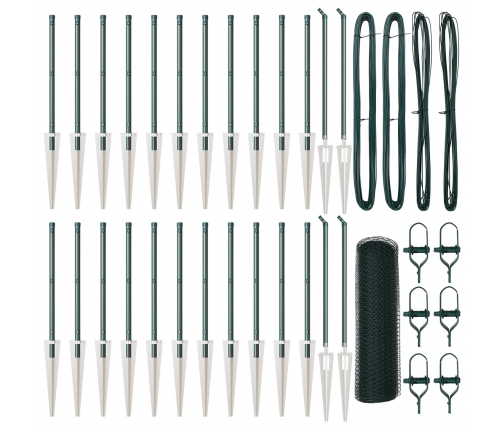 Vidaxl Sešstūra Žogs Zaļš 1X50 M Tērauds,  Žoga Stabus Ar Āmuru 13 Gab Ø32 Mm 120 Cm Cinkots Tērauds Vidaxl