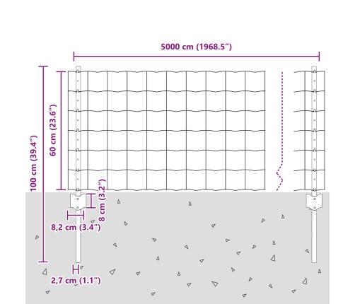 Vidaxl Eiro Žogs Ar 11 U Kājām Sudrabs 0.6X50 M Tērauds